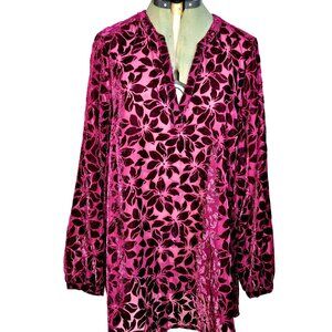Woman's Torrid whimsey floral velvet burnout sheer long sleeve tunic top S 2